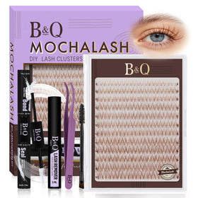 B&Qaugen Brown Lash Clusters Kit front view with various lash lengths