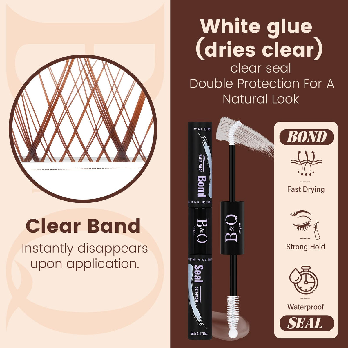 B&Qaugen Brown Lash Clusters Kit packaging with dimensions