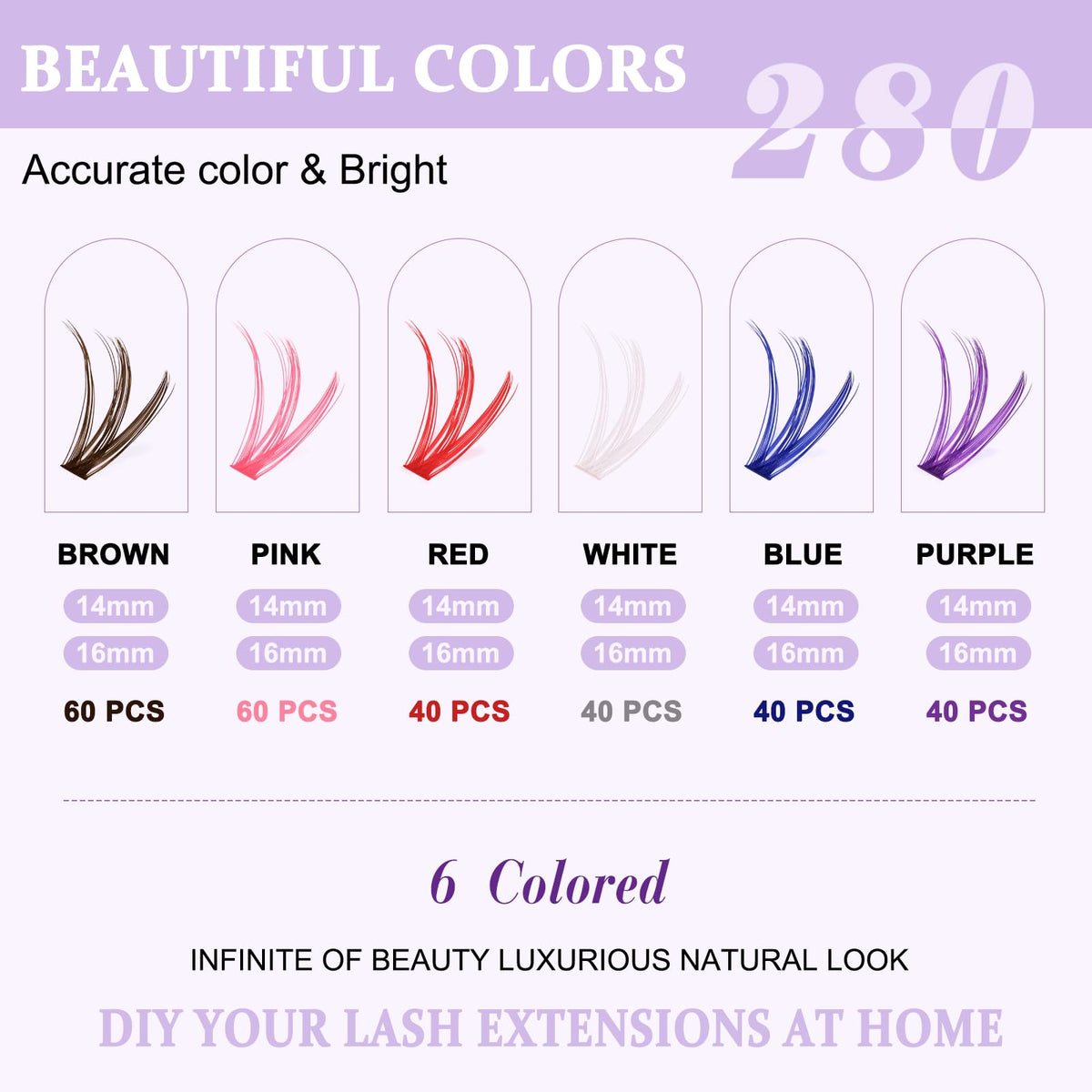 B&Qaugen eyelash clusters arranged by color