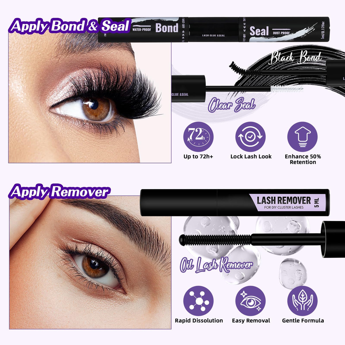 B&Qaugen Fluffy Lash Clusters Kit 70D+90D lashes on model