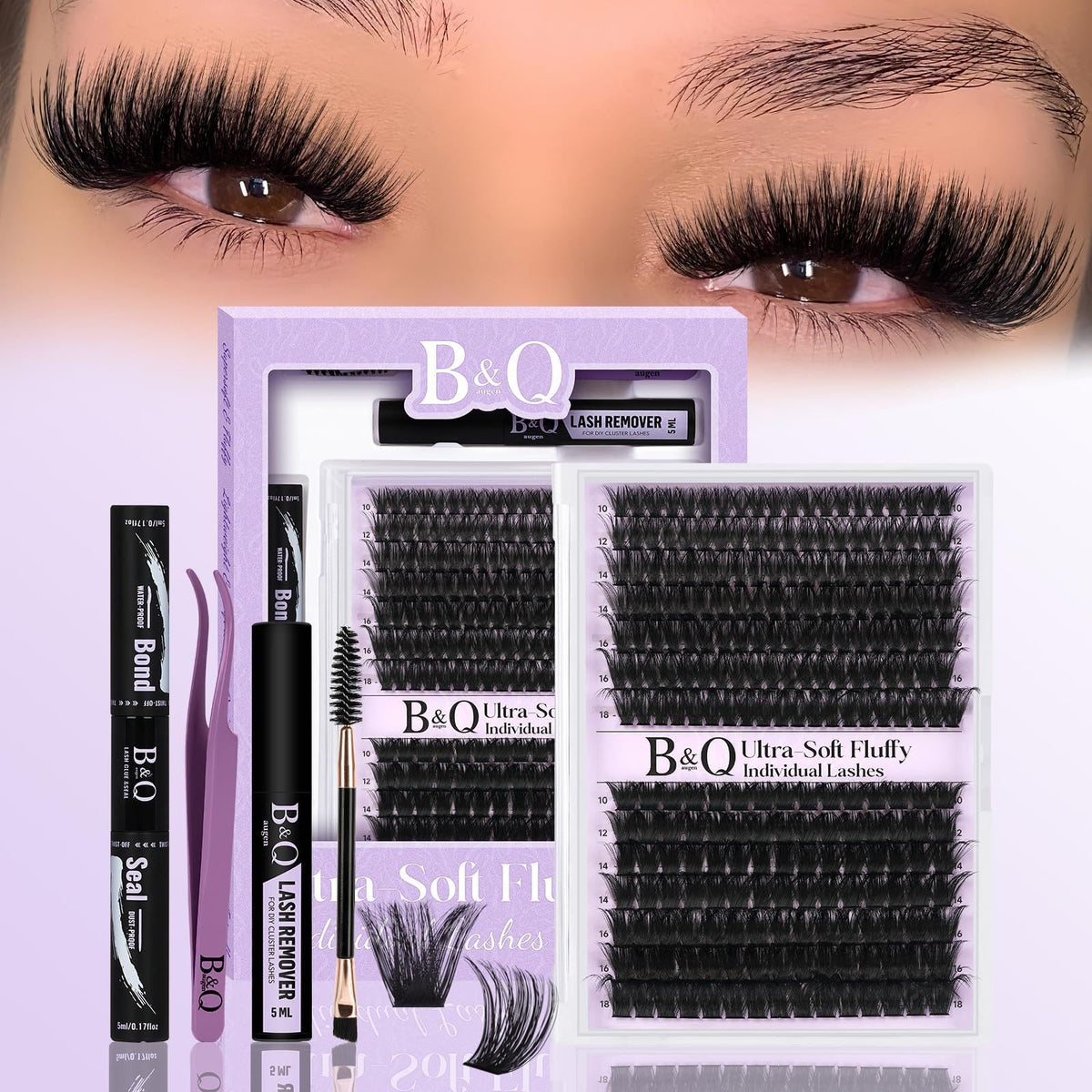 B&Qaugen Fluffy Lash Clusters Kit front view with packaging