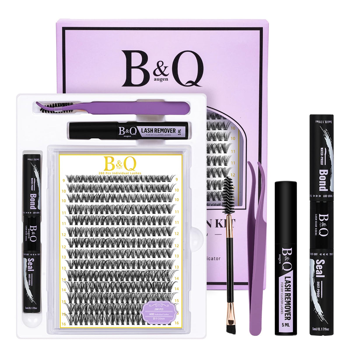 B&Qaugen Lash Clusters Kit 280PCS front view with clusters arranged