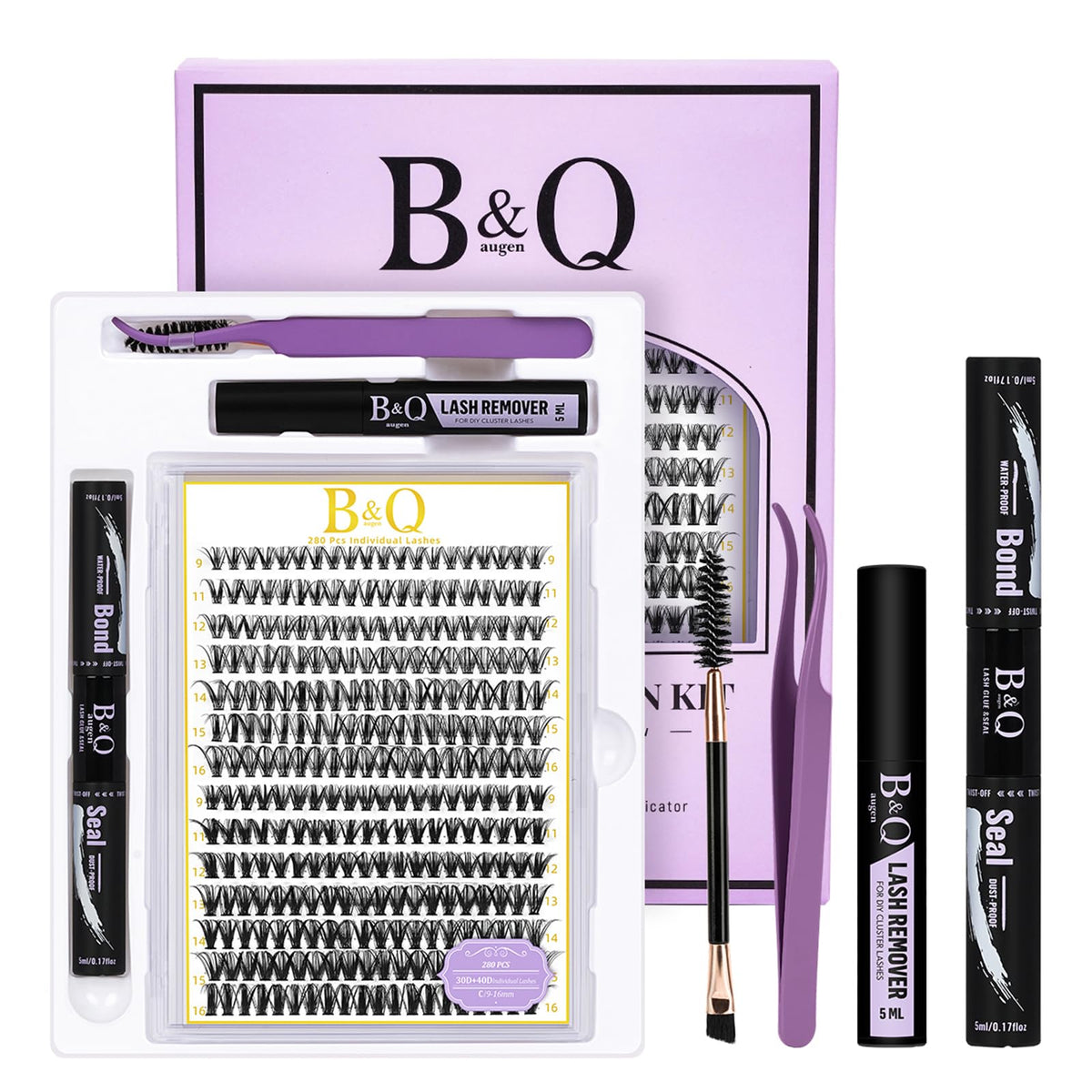 B&Qaugen Lash Clusters Kit 280PCS front view with packaging