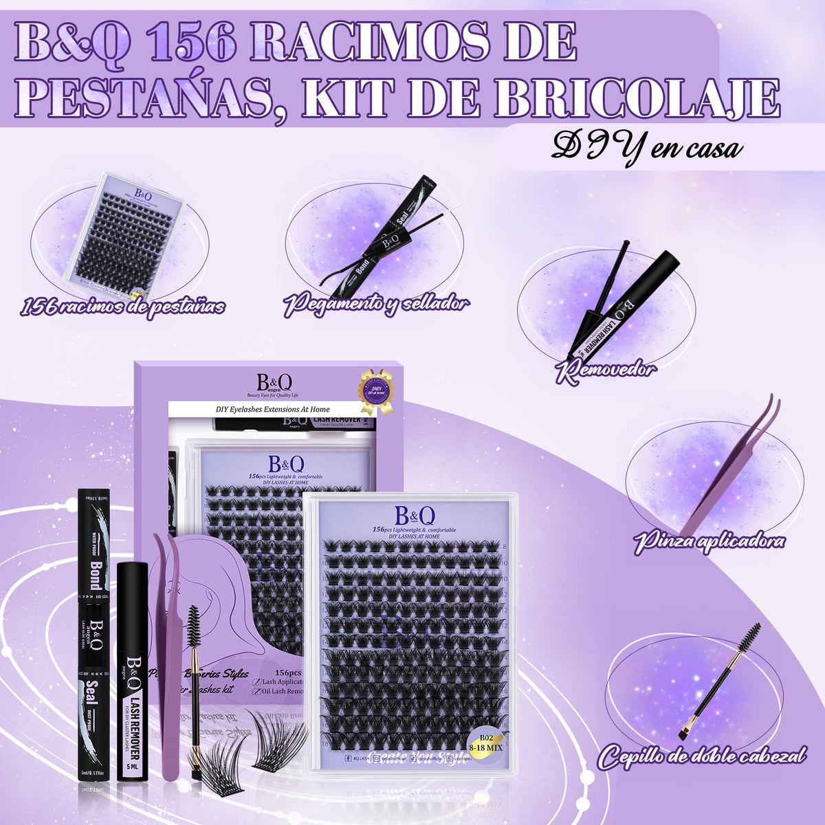 B&Qaugen lash clusters kit contents including tools and lashes