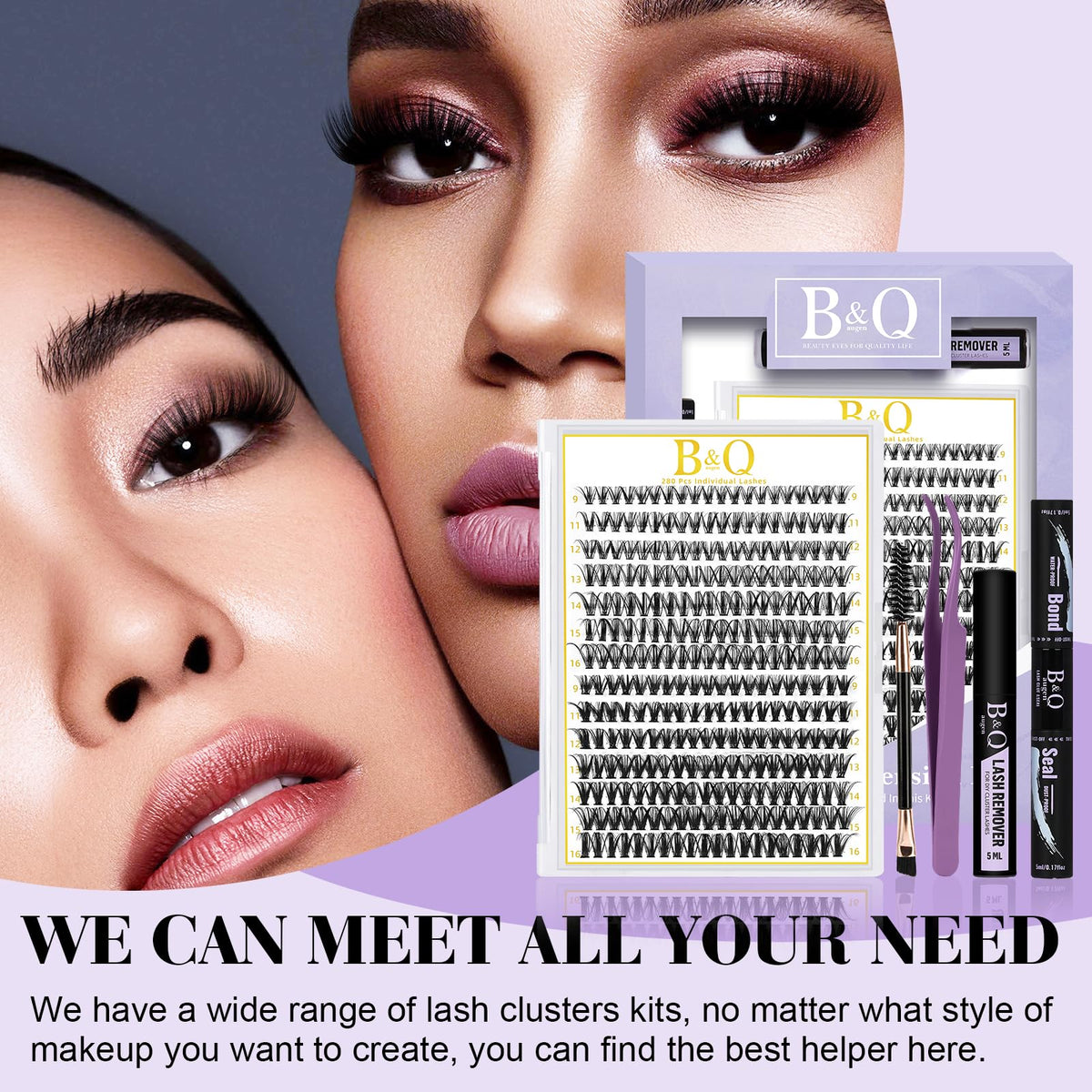 B&Qaugen Lash Clusters Kit displayed on a vanity table
