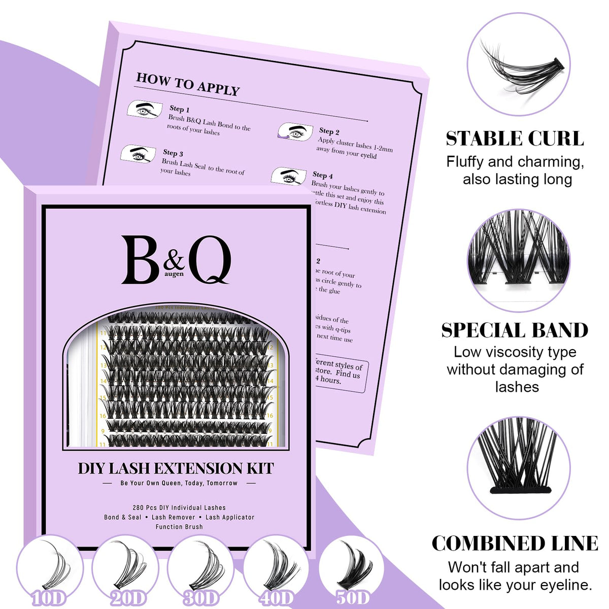 B&Qaugen Lash Clusters Kit showing various lash lengths in tray
