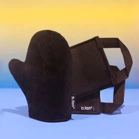 B.TAN body mitt showing velvety soft material