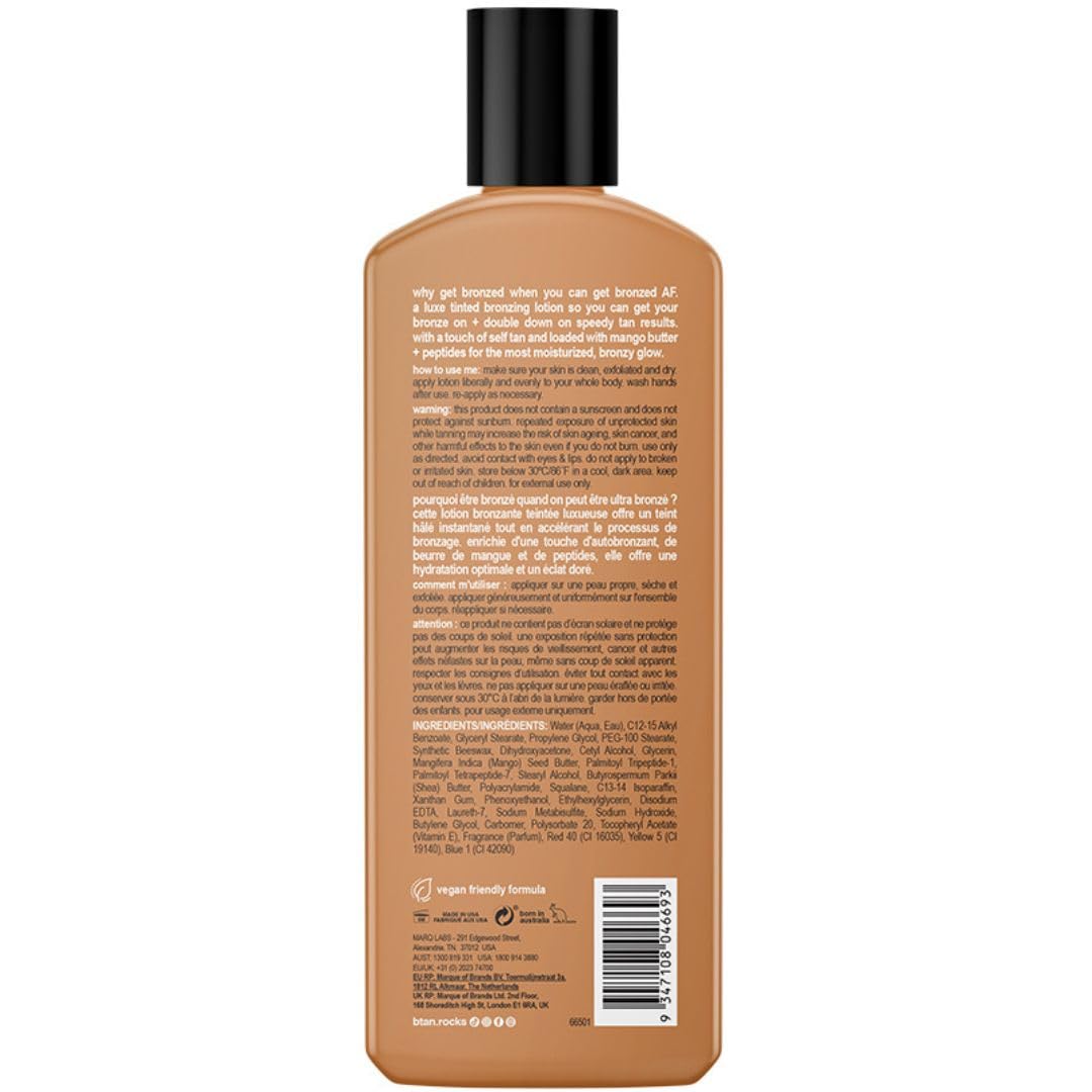 B.TAN Bronze Tanning Oil back view with ingredients