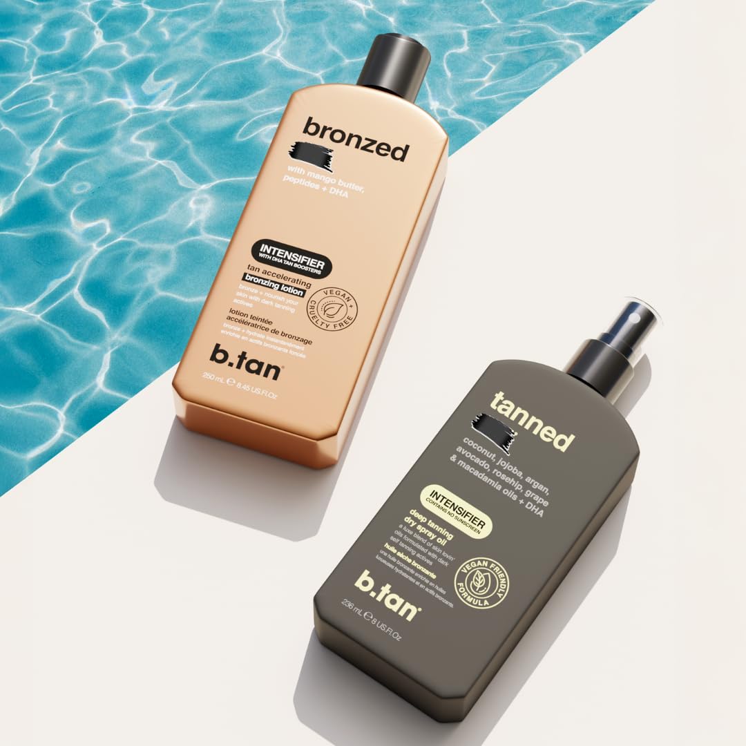 B.TAN Bronze Tanning Oil during application