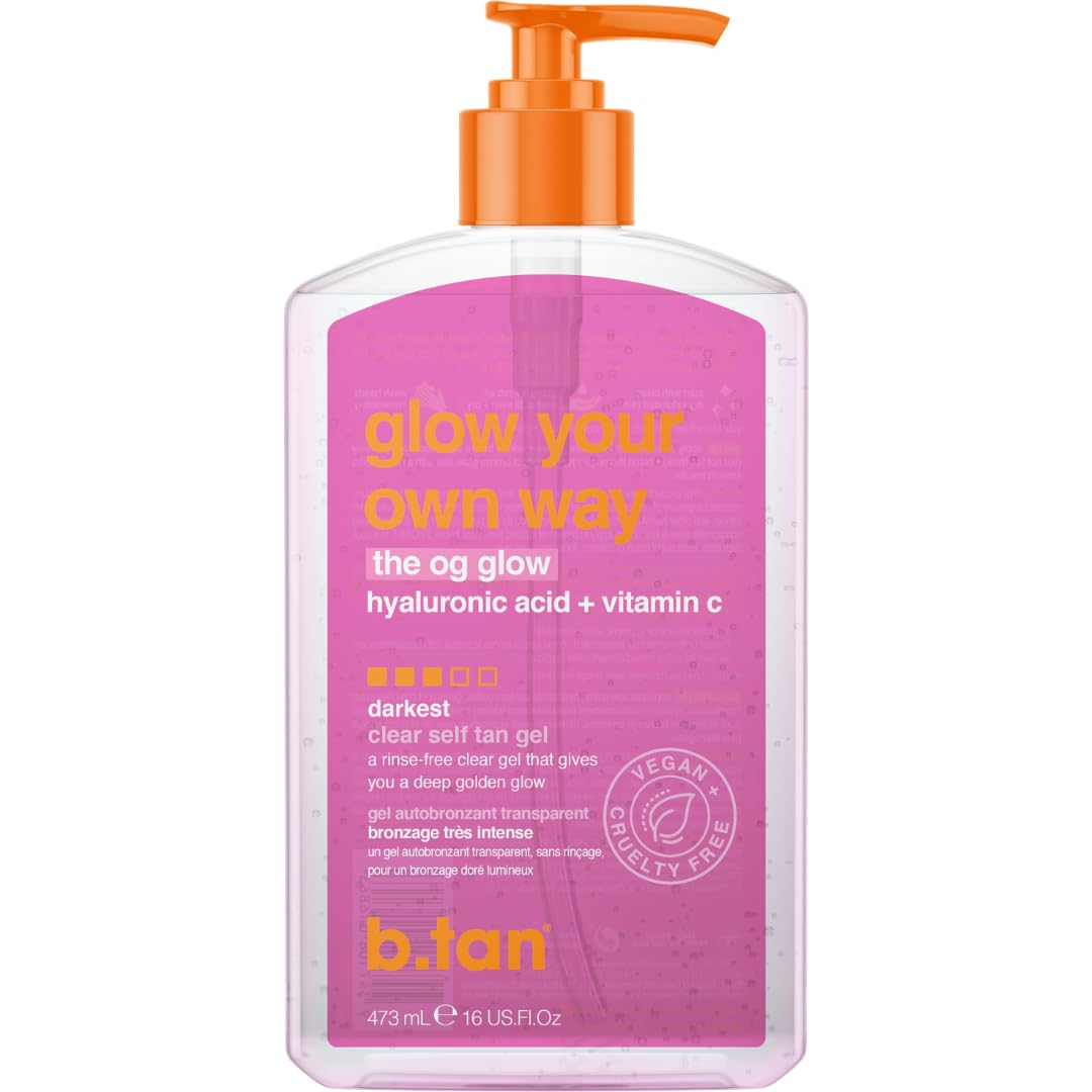 B.TAN Dark Clear Self Tanner Gel front view, 16 Fl Oz bottle