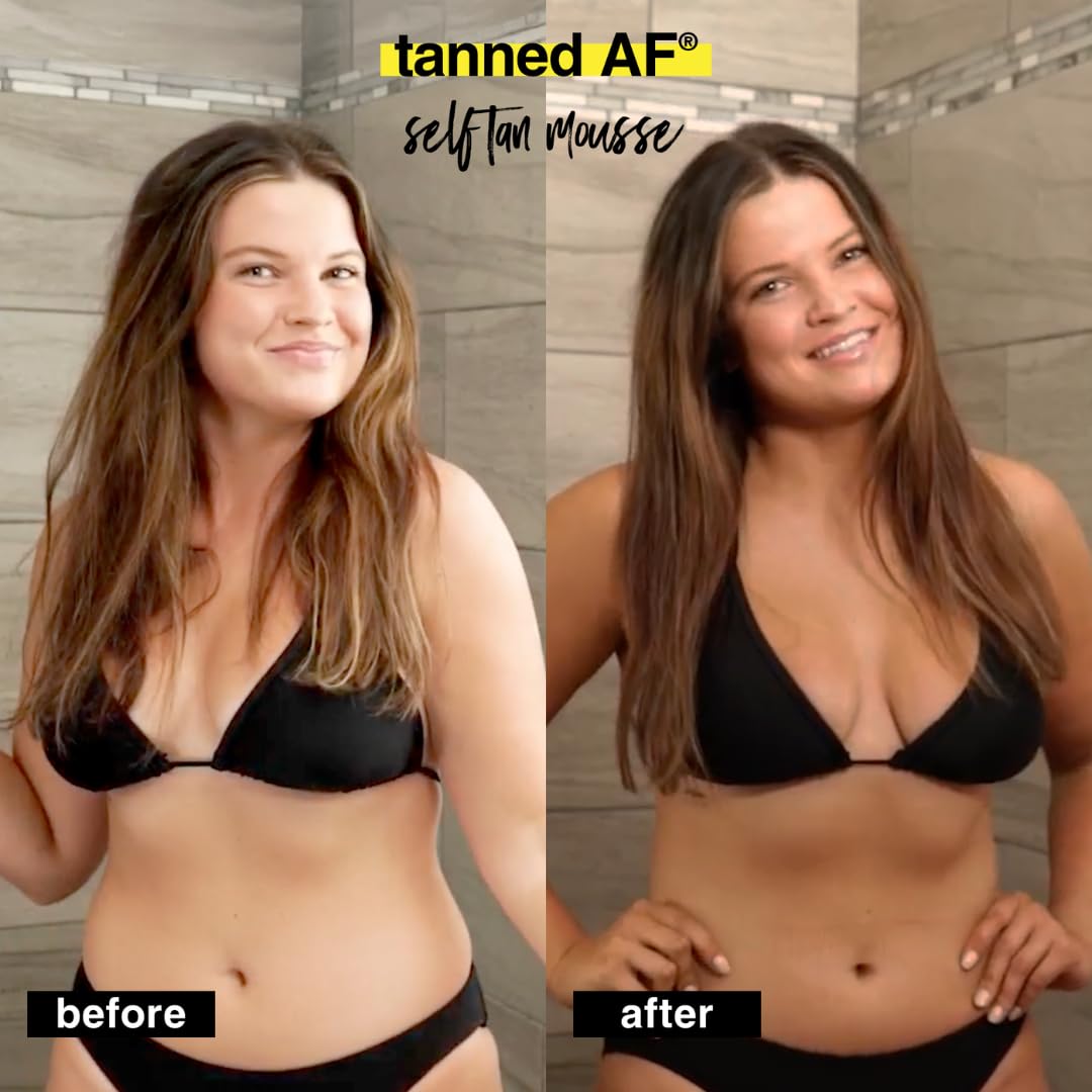 B.TAN Dark Self Tanner foam being applied