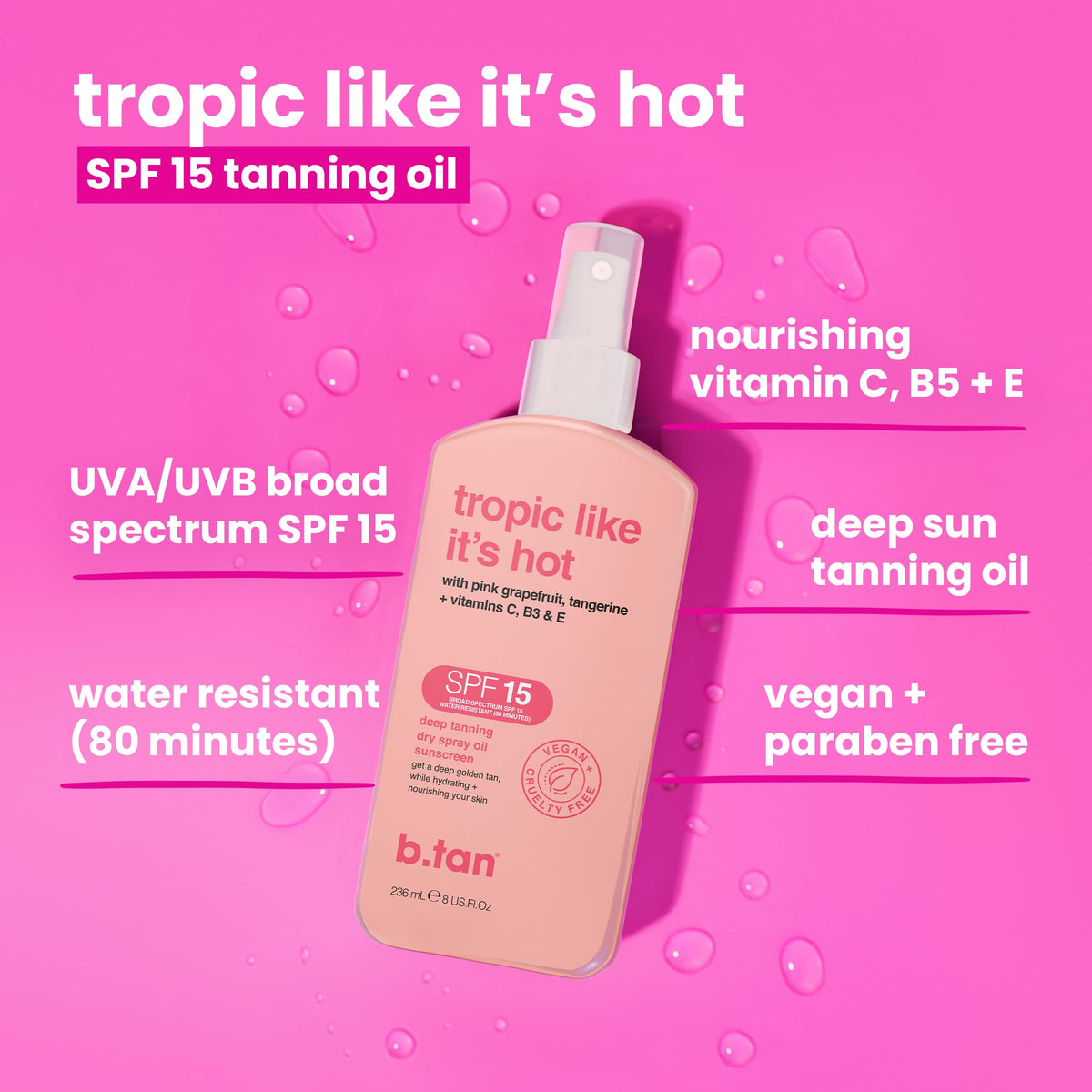 B.TAN Deep Tanning Oil Dry Spray close-up of nozzle
