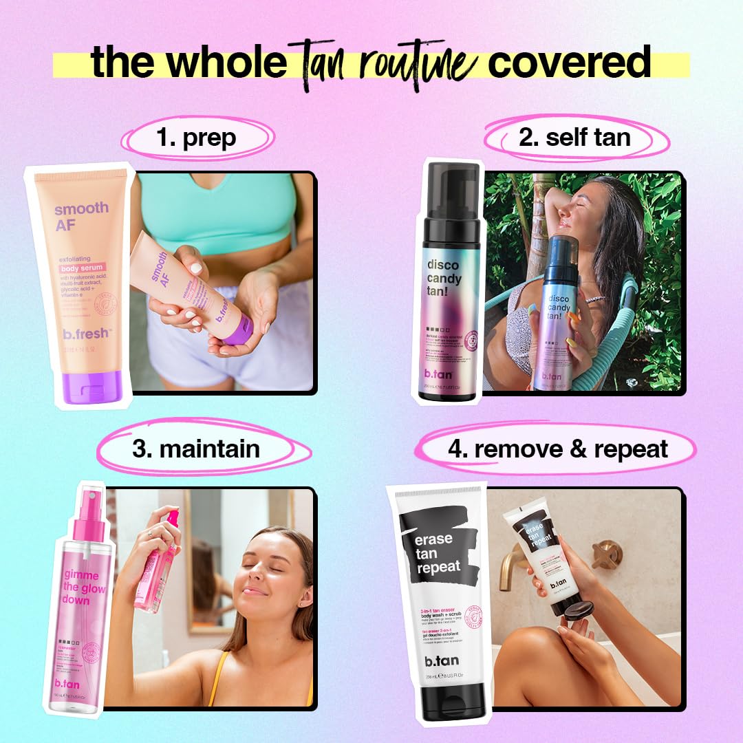 B.TAN Large Candy Scented Self Tanner Mousse before and after results