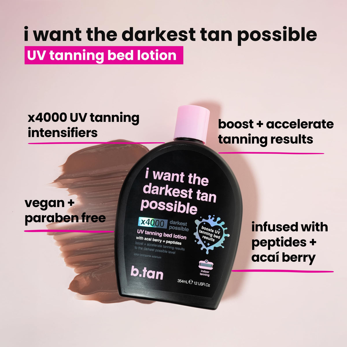 B.TAN UV Tanning Bed Lotion applied on skin