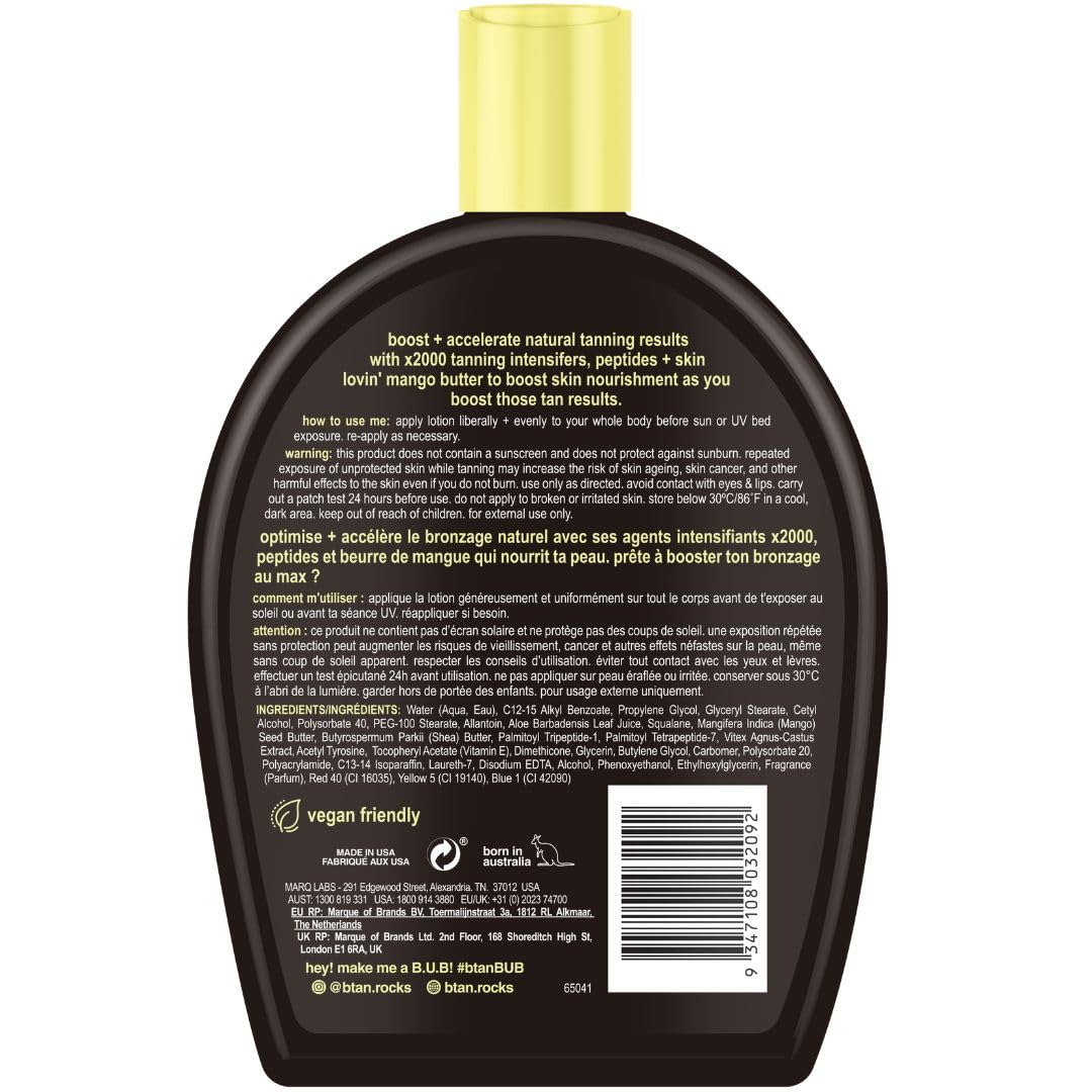 B.TAN UV Tanning Bed Lotion showing mango butter ingredient