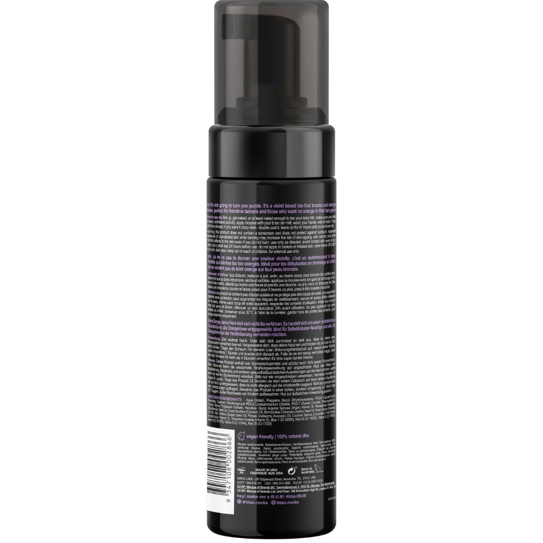 B.TAN Violet Self Tanner Mousse application on skin
