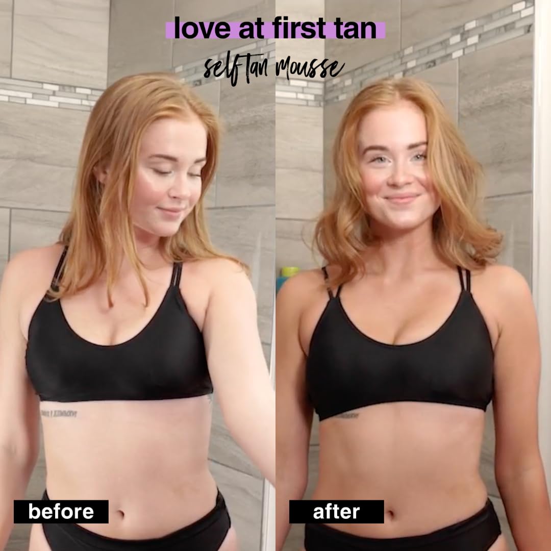 B.TAN Violet Self Tanner Mousse texture on mitt