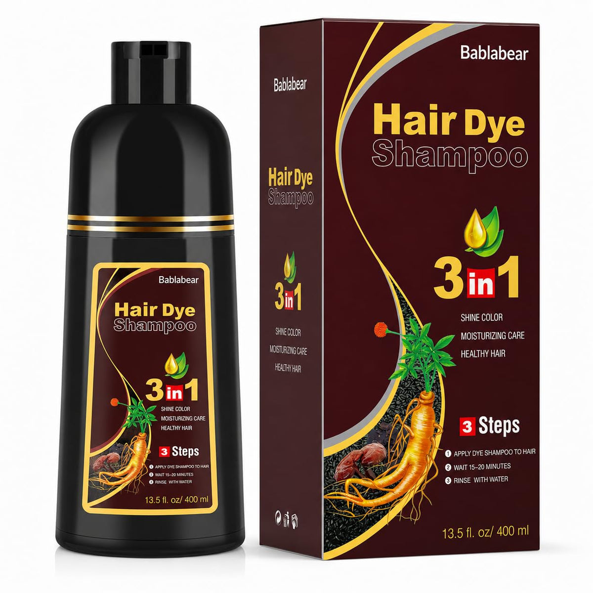 Bablabear Brown Hair Dye Shampoo 599g front view