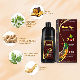 Bablabear Brown Hair Dye Shampoo on a bathroom shelf