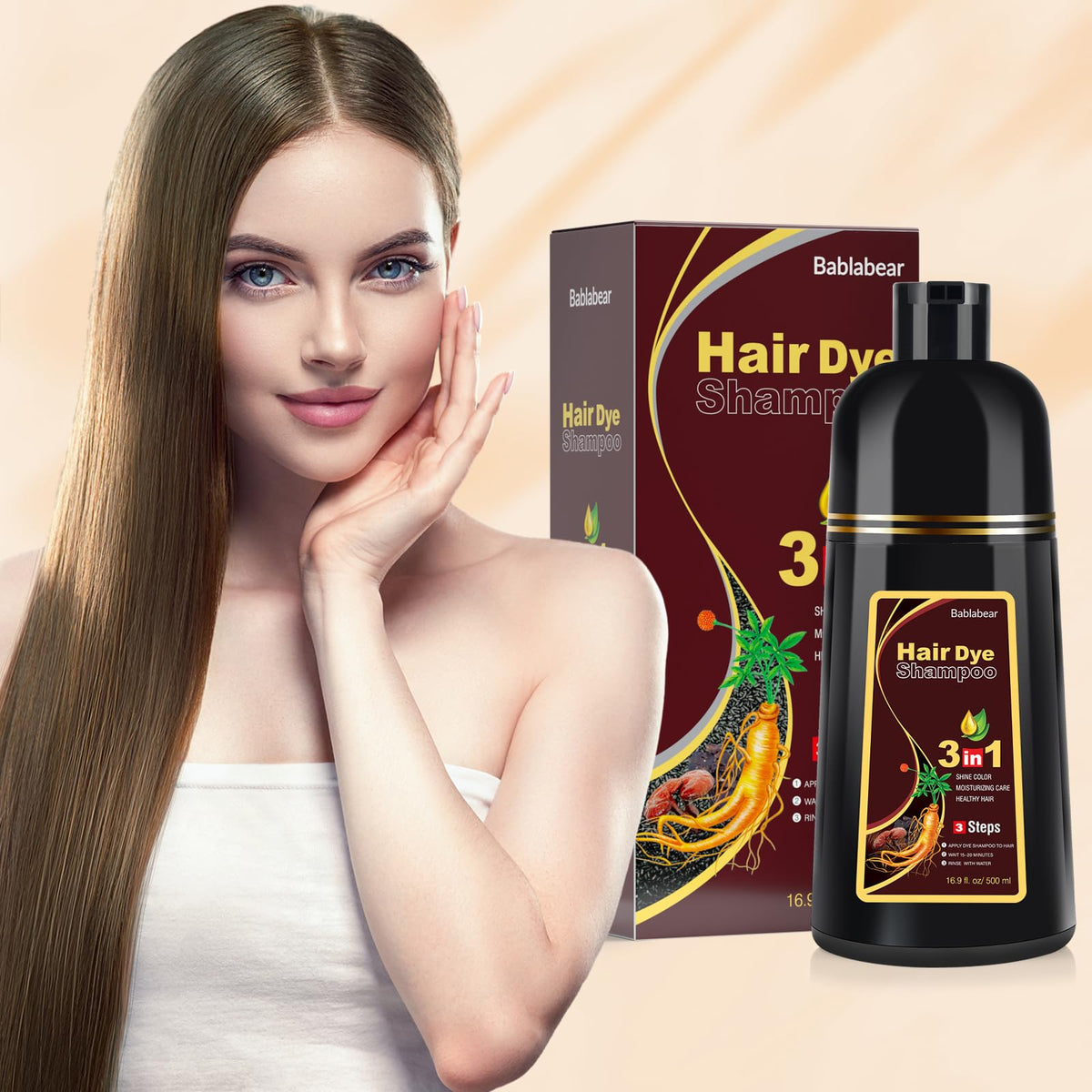 Bablabear Chestnut Brown Hair Color Shampoo 500ML application process
