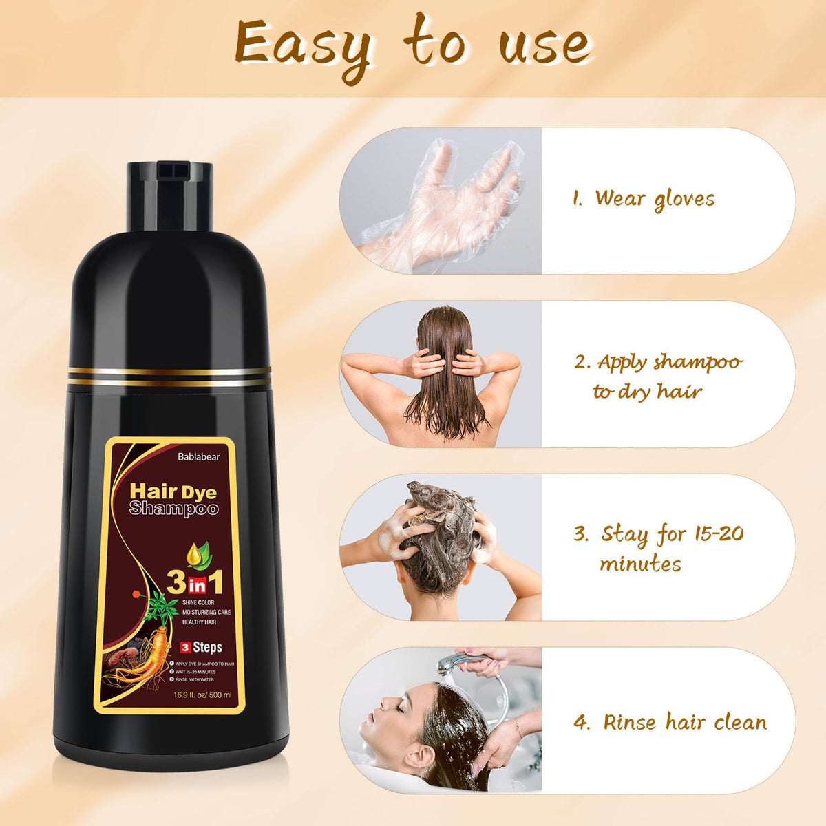 Bablabear Chestnut Brown Hair Color Shampoo 500ML back view