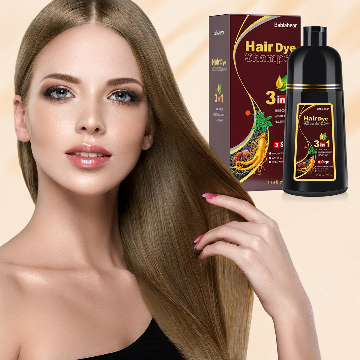 Bablabear Chestnut Brown Hair Color Shampoo 500ML with hair texture