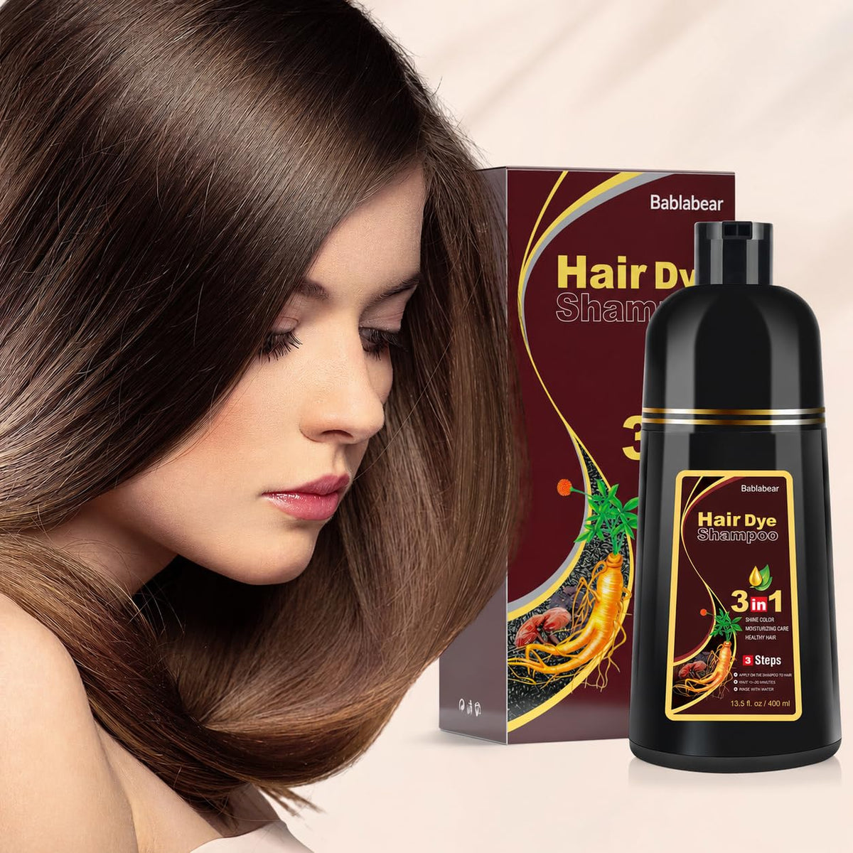 Bablabear Dark Brown Hair Color Shampoo bottle side view