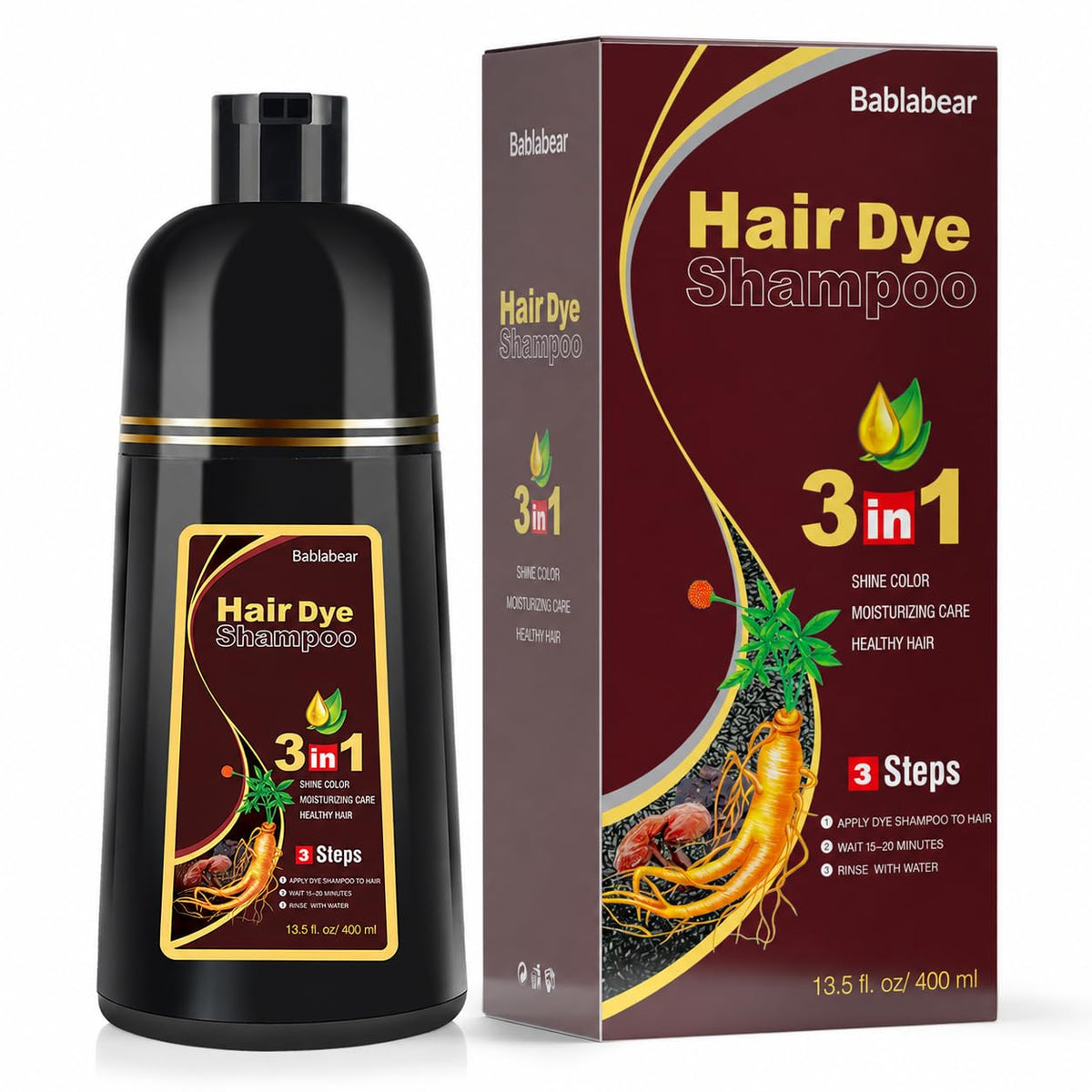 Bablabear Dark Brown Hair Color Shampoo front view 13.5 fl oz