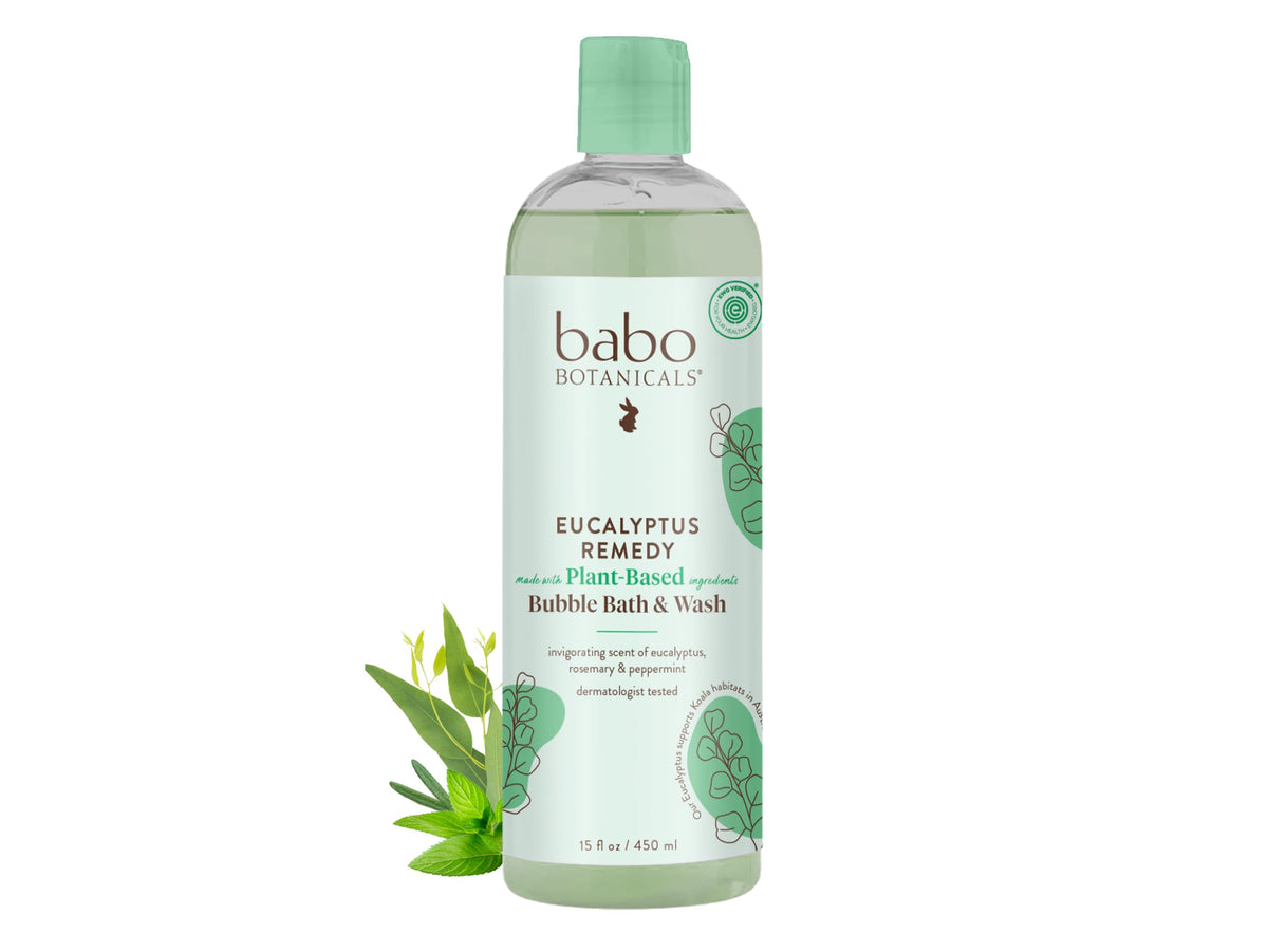 Babo Botanicals Eucalyptus Remedy 2-in-1 Bubble Bath & Wash bottle front view