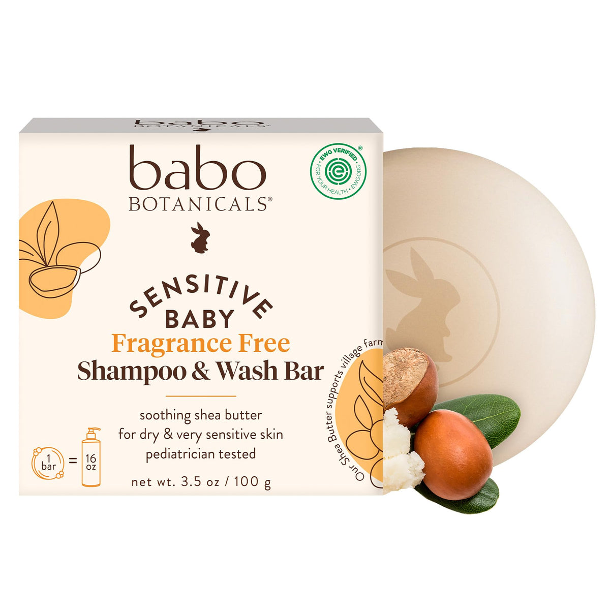 Babo Botanicals Sensitive Baby Fragrance-Free Shampoo & Wash Bar front view