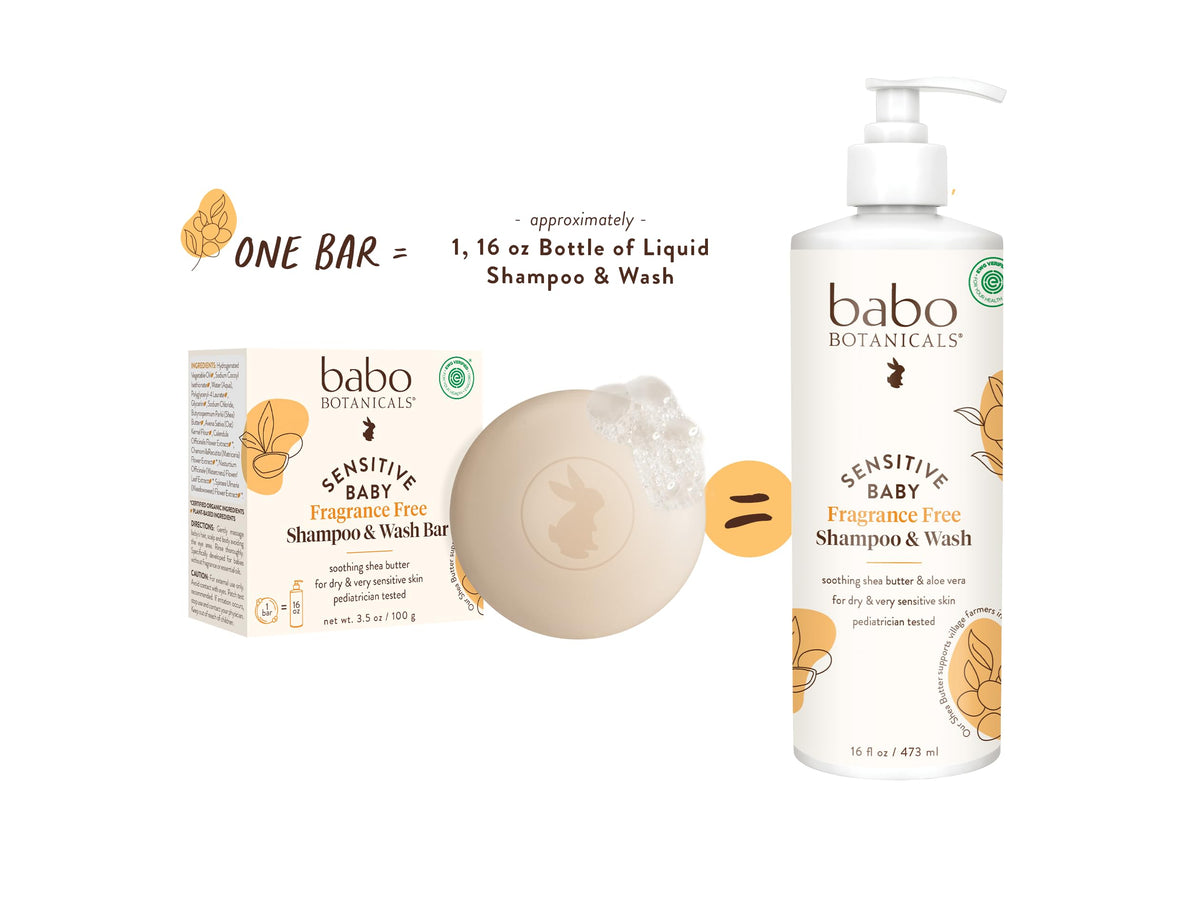 Babo Botanicals Shampoo & Wash Bar showing packaging details