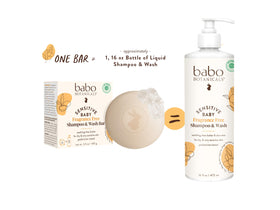 Babo Botanicals Shampoo & Wash Bar showing packaging details