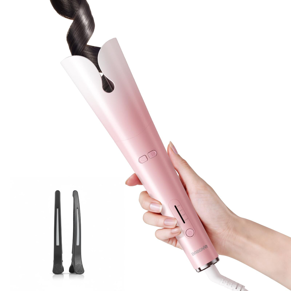 BABONIR Automatic Curling Iron front view with pink finish