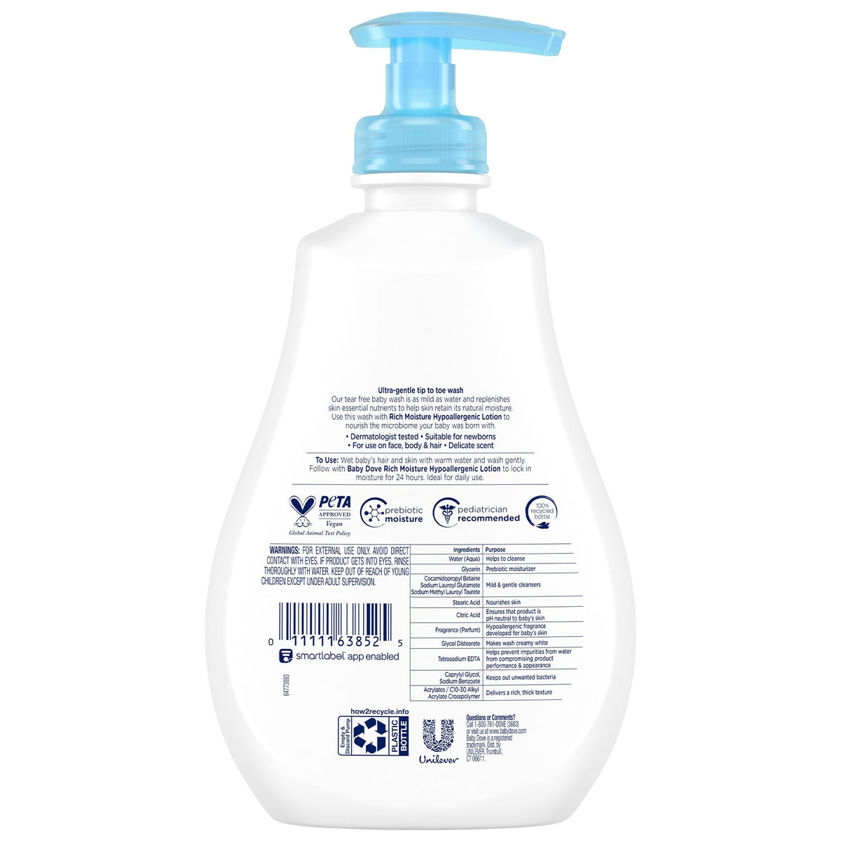 Baby Dove Body Wash Rich Moisture 13 Oz bottle side view