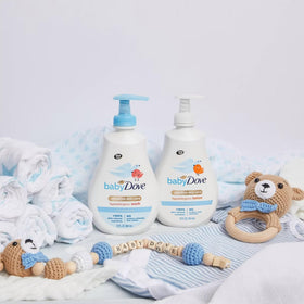 Baby Dove Body Wash Rich Moisture on bathroom shelf
