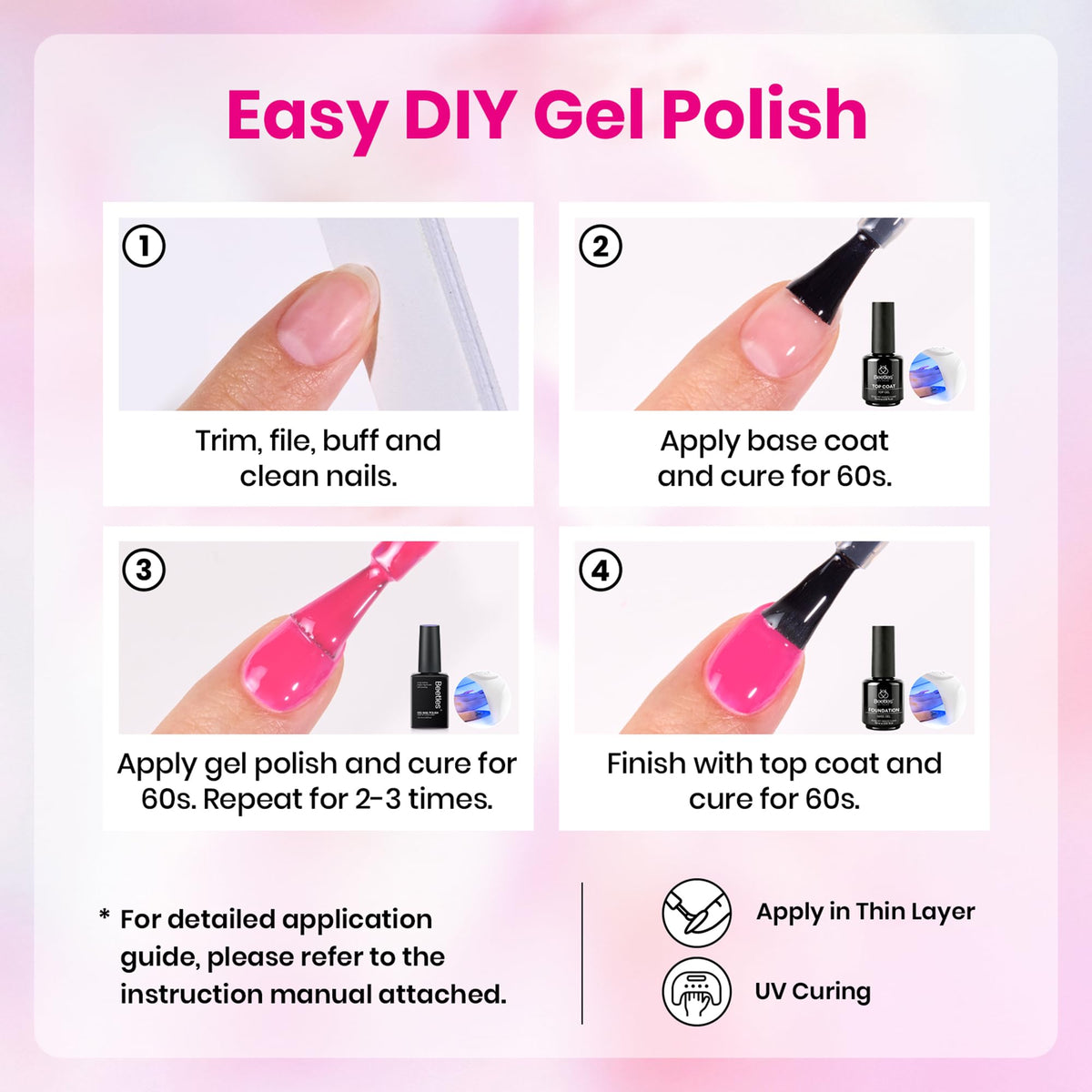 Baby Pink gel polish for a soft look