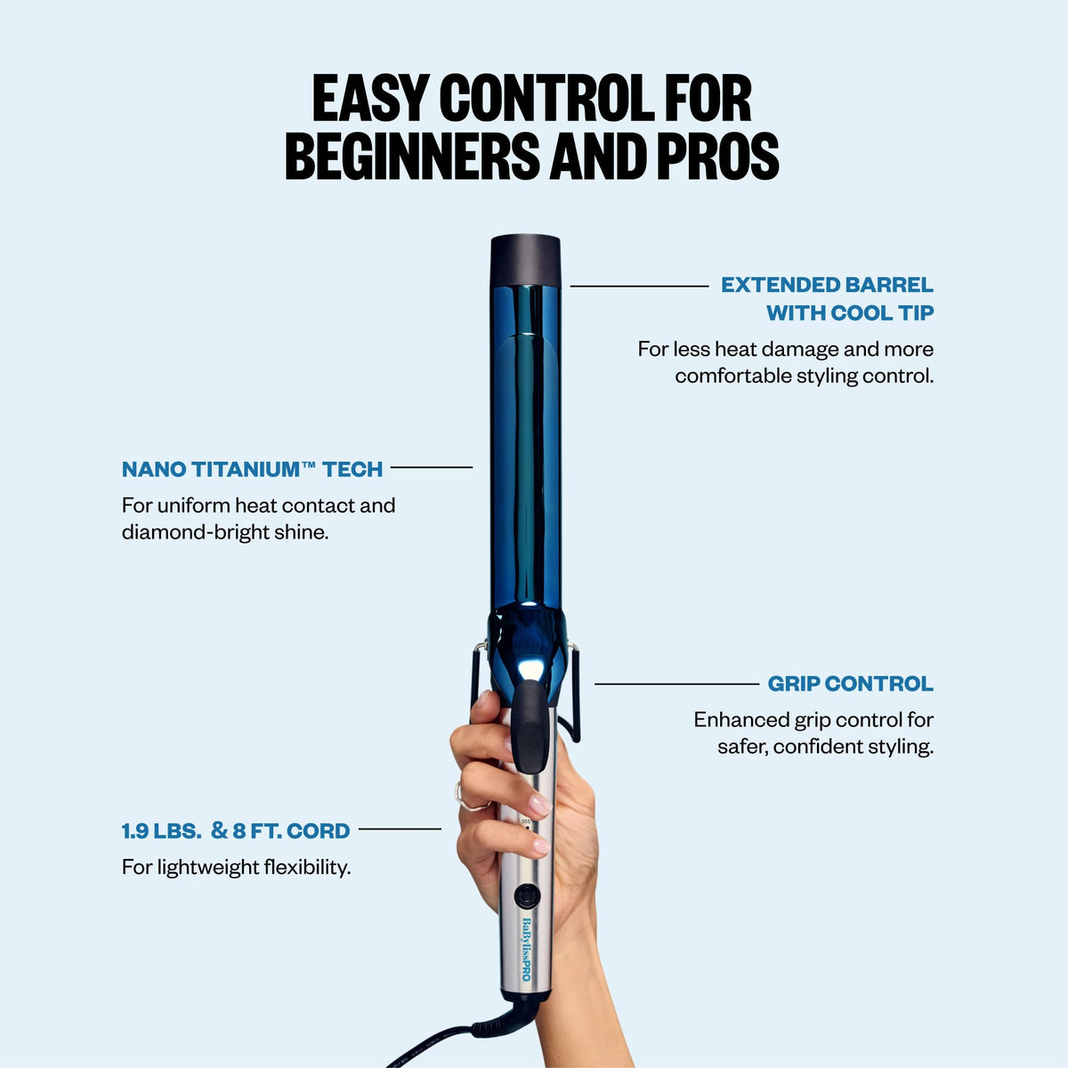 BaBylissPRO curling iron 360° swivel cord detail
