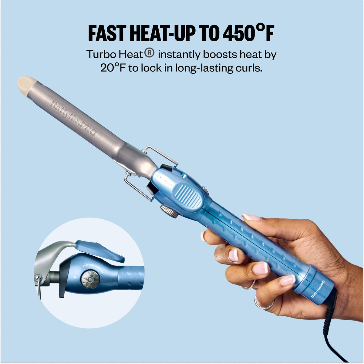 BaBylissPRO curling iron lifestyle scene with styled hair