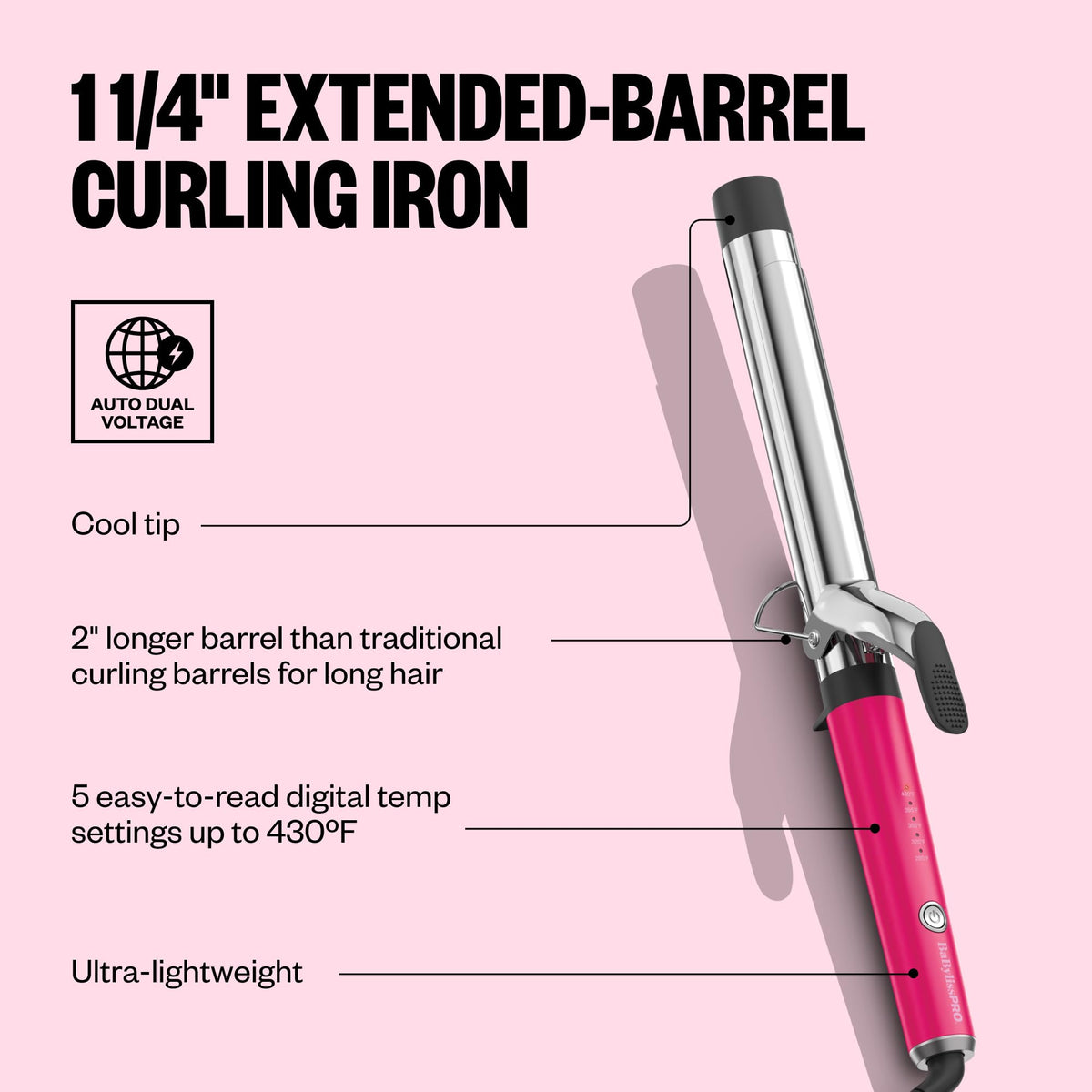 BaBylissPRO curling iron with digital temperature control display