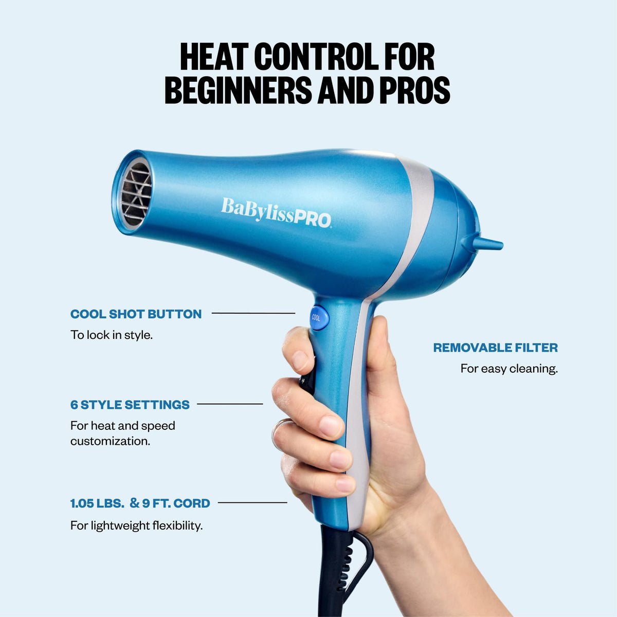 BaBylissPRO Hair Dryer back view with removable filter