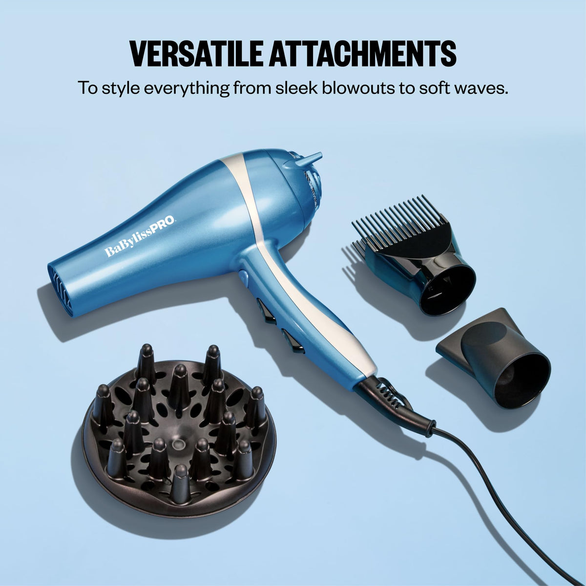 BaBylissPRO Hair Dryer lifestyle scene with user styling hair