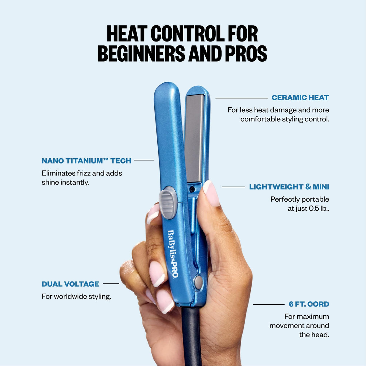 BaBylissPRO Mini Traveler Hair Straightener close-up of plates