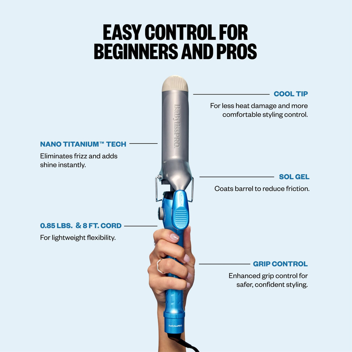 BaBylissPRO Nano Titanium Curling Iron controls close-up