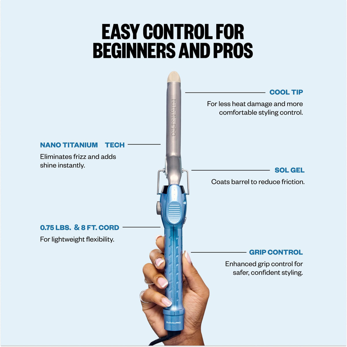BaBylissPRO Nano Titanium Curling Iron side view