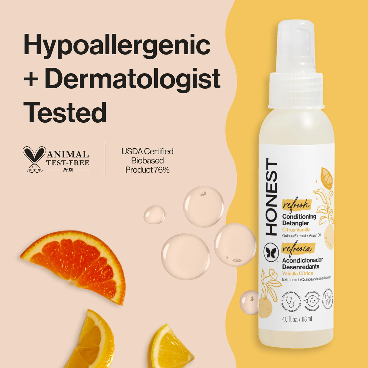 Back of The Honest Company Hair Detangler Citrus Vanilla bottle