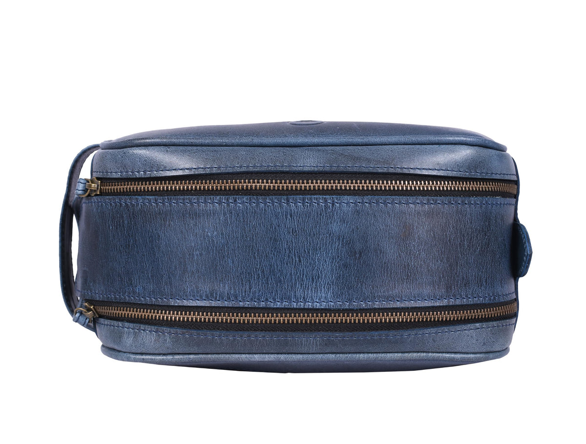 Back view of AARON LEATHER GOODS 10" Vintage Leather Toiletry Pouch