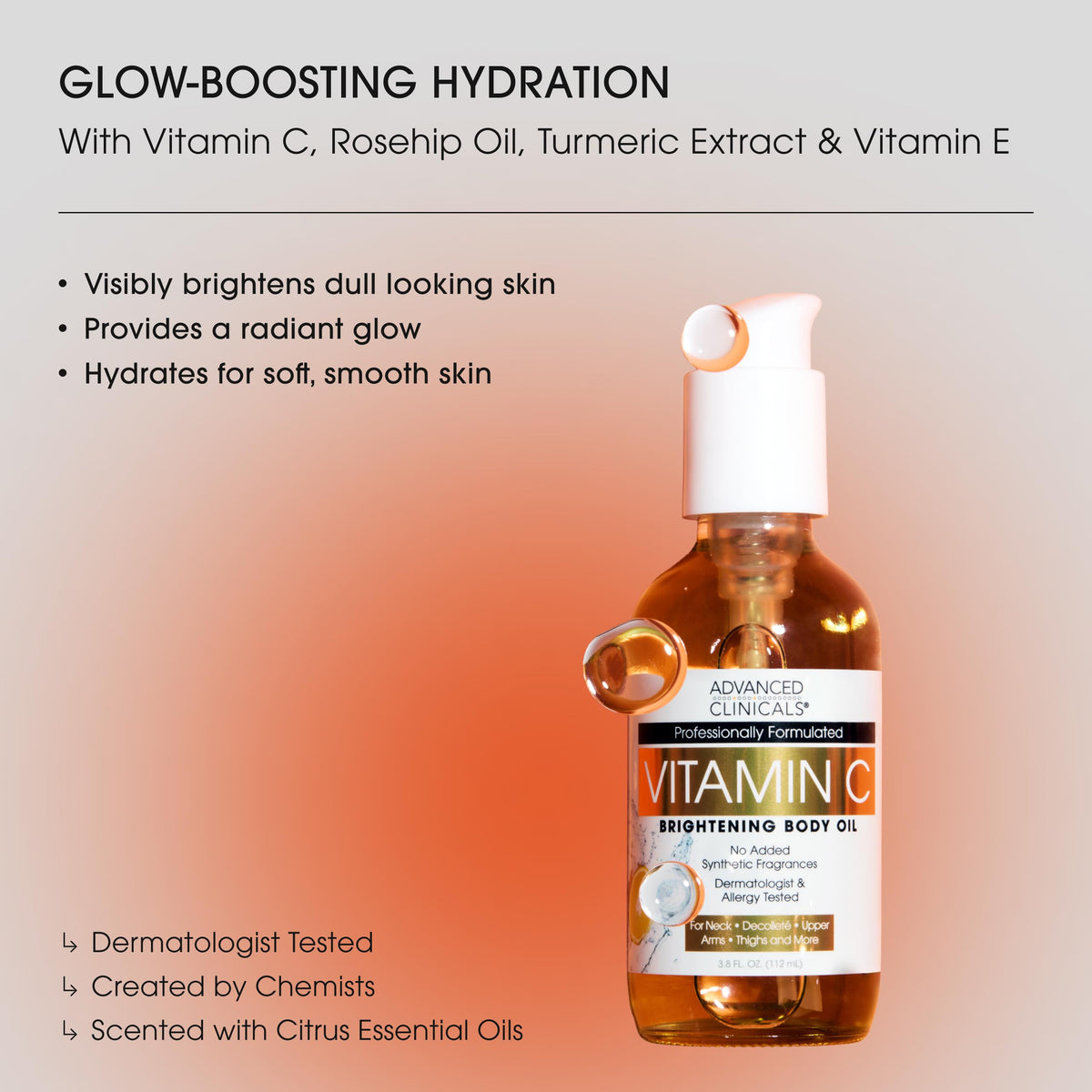Back view of Advanced Clinicals Brightening Vitamin C Body Oil packaging