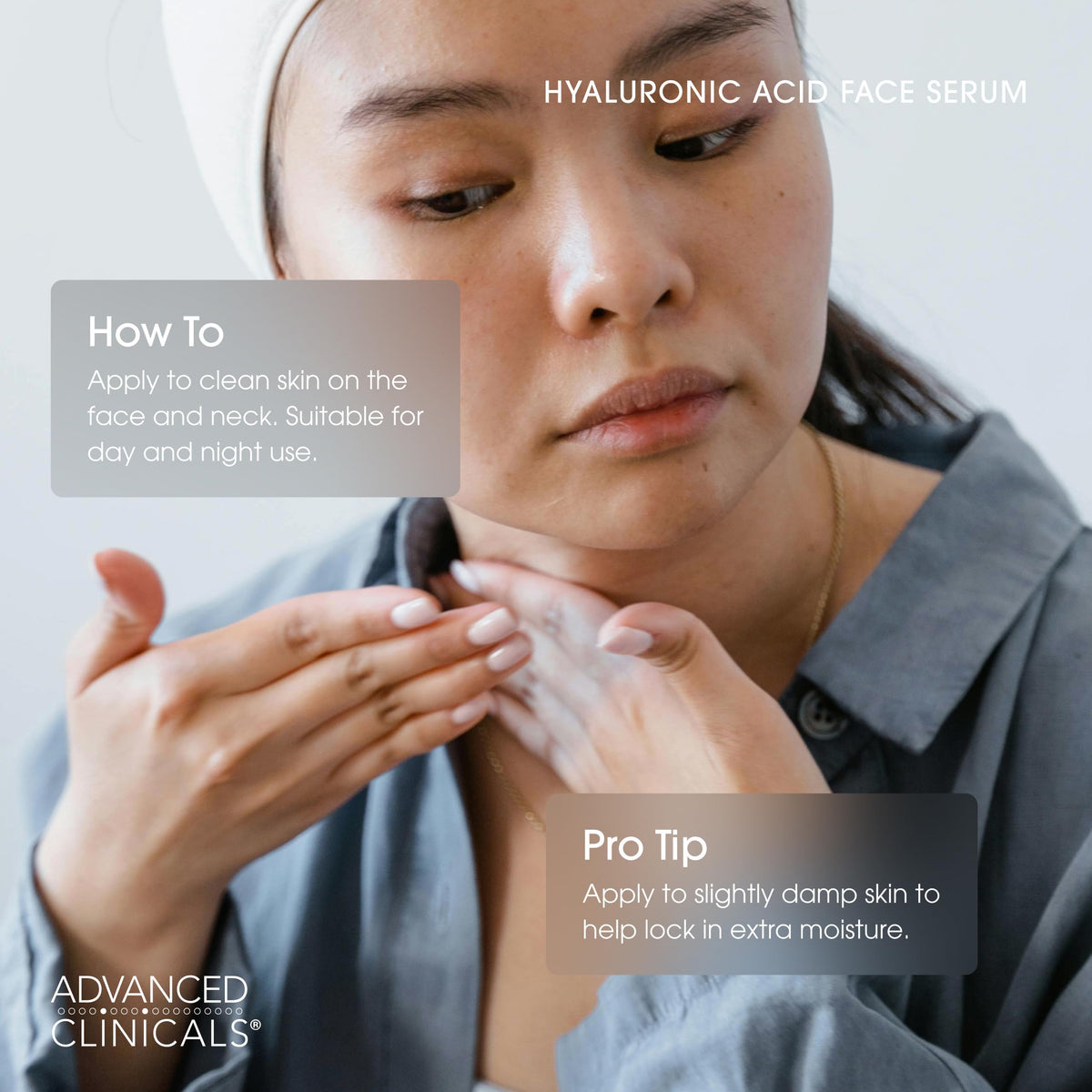 Back view of Advanced Clinicals Hyaluronic Acid Serum packaging
