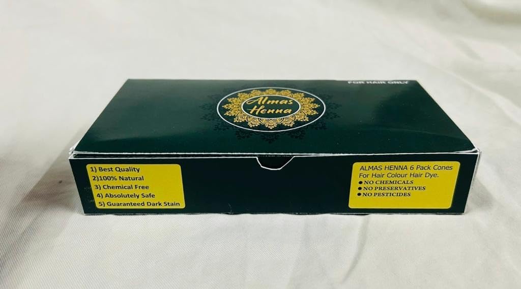 Back view of AL HASNAYN henna cones packaging