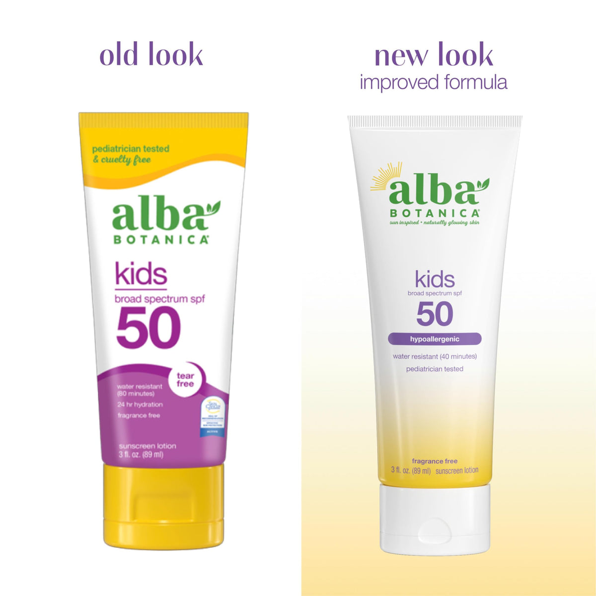 Back view of Alba Botanica Kids Sunscreen Lotion SPF 50 tube
